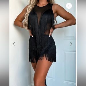 Matte Black Fringe Romper - Punchy Blonde